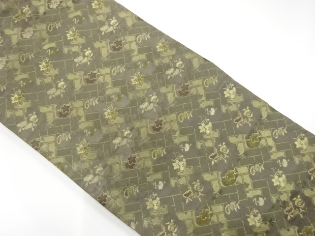 JAPANESE KIMONO / ANTIQUE MARU OBI / SILK / WOVEN FLOWER